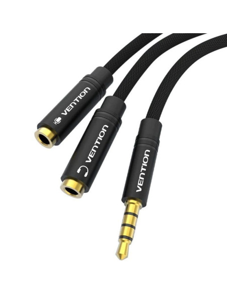 Cable estéreo vention bbmby/ jack 3.5 macho - 2x jack 2.5 hembra/ 30cm/ negro