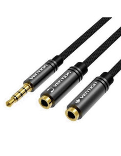 Cable estéreo vention bbwby/ jack 3.5 macho - 2x jack 3.5 hembra/ 30cm/ negro