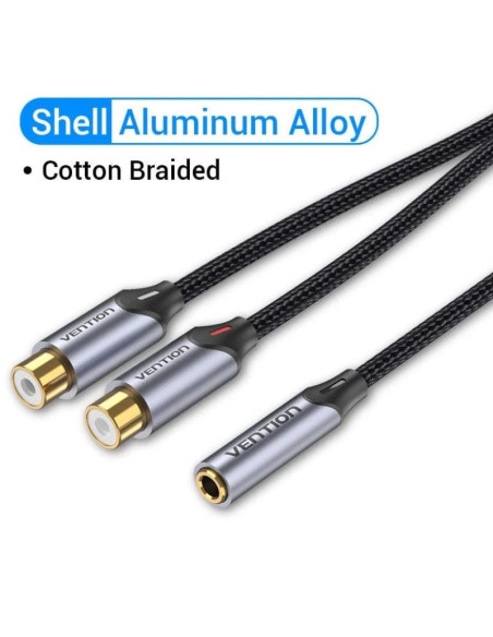 Cable estéreo vention bcohy/ jack 3.5 hembra - 2x rca macho/ 30cm/ gris