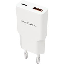 Cargador de Pared Nanocable 10.10.2022/ 1xUSB Tipo-C/ 1xUSB/ 20W/ Blanco
