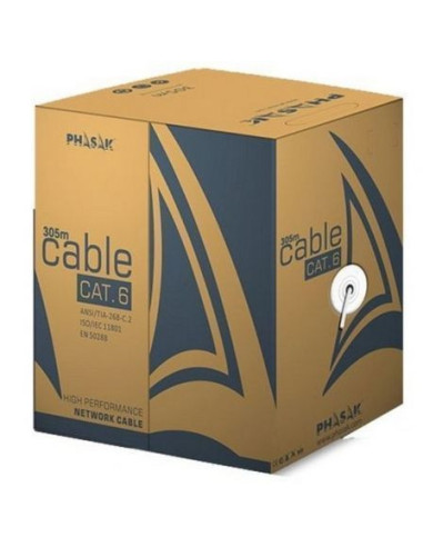 Bobina de cable rj45 utp phasak phr 6302 cat.6/ 305m/ gris