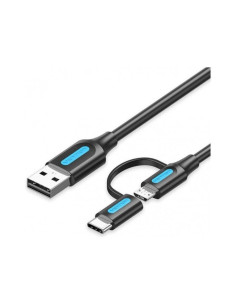 Cable usb 2.0 vention cqdbd/ usb macho - microusb macho/ usb tipo-c macho/ 480mbps/ 50cm/ negro
