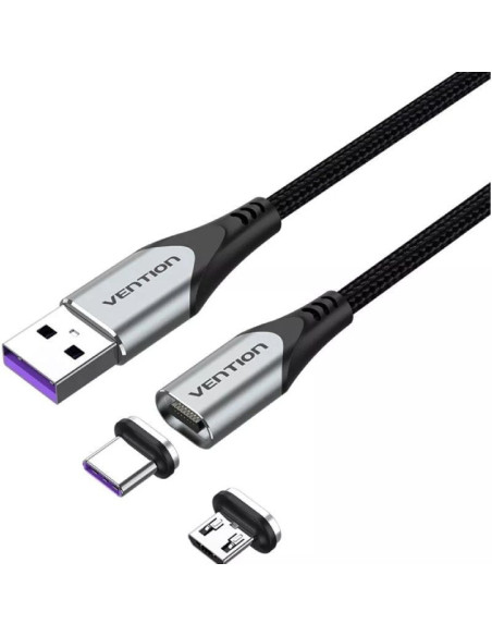 Cable usb 2.0 vention cqnhd/ usb macho/ microusb macho - usb tipo-c macho/ 50cm/ gris