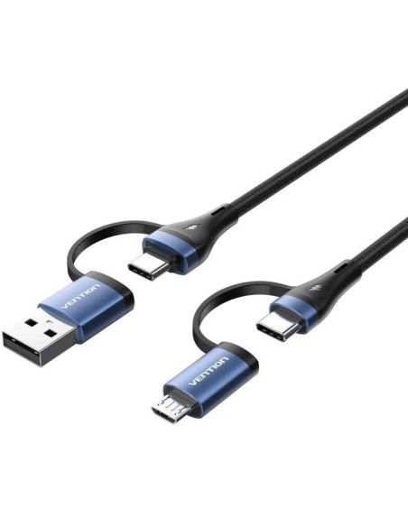 Cable usb 2.0 tipo-c vention ctllf/ usb tipo-c macho - usb macho/ microusb macho - usb tipo-c macho/ hasta 100w/ 480mbps/ 1m/