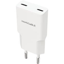 Cargador de Pared Nanocable 10.10.2026/ 2xUSB Tipo-C/ 25W/ Blanco