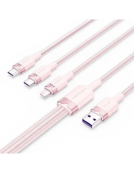 Cable usb 2.0 lightning vention ctppg/ usb macho/ usb tipo-c macho - microusb macho - lightning macho/ 1.5m/ rosa