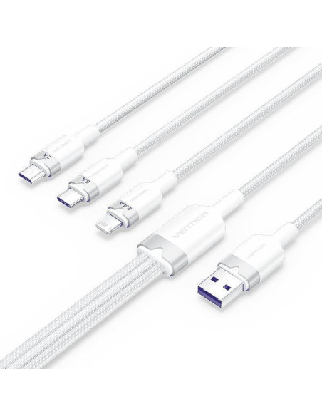 Cable usb 2.0 lightning vention ctpwg/ usb macho/ usb tipo-c macho - microusb macho - lightning macho/ 1.5m/ blanco