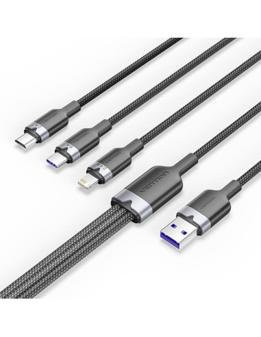 Cable usb 2.0 lightning vention ctrbg/ usb macho/ usb tipo-c macho - microusb macho - lightning macho/ 1.5m/ negro