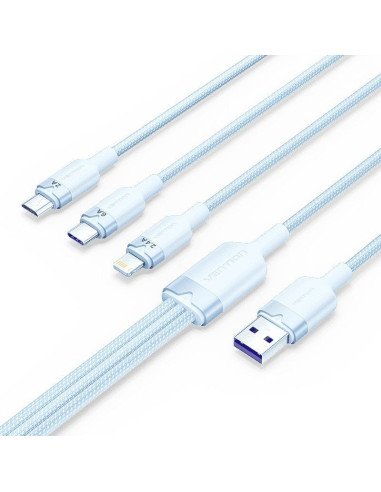 Cable usb 2.0 lightning vention ctrlg/ usb macho/ usb tipo-c macho - microusb macho - lightning macho/ 1.5m/ azul