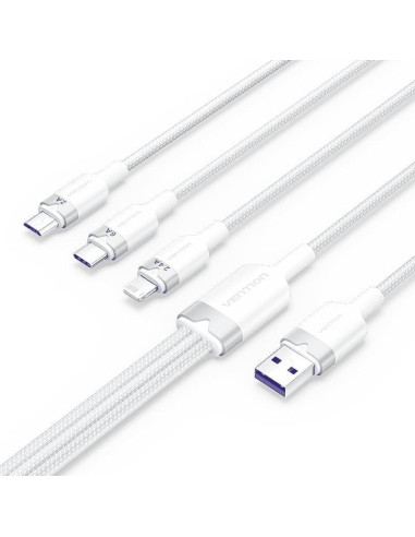 Cable usb 2.0 lightning vention ctrwg/ usb macho/ usb tipo-c macho - microusb macho - lightning macho/ 1.5m/ blanco