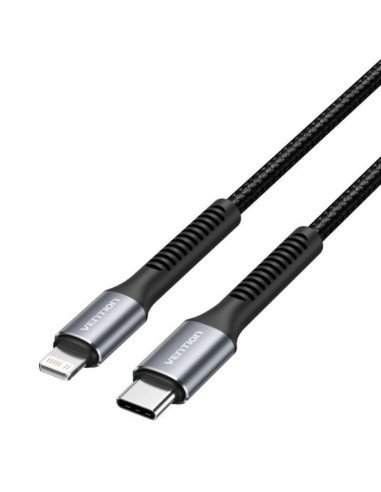 Cable usb tipo-c lightning vention h16bf/ lightning macho - usb tipo-c macho/ 27w/ 480mbps/ 1m/ negro