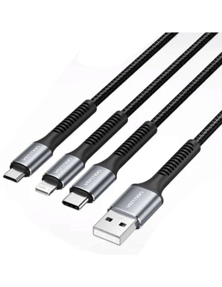 Cable usb tipo-c lightning vention h18bav/ usb tipo-c macho/ lightning macho - microusb macho - usb macho/ 1.2m/ negro