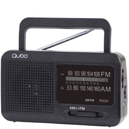 Radio portátil qubo r-222/ con cable/ a pilas/ negra