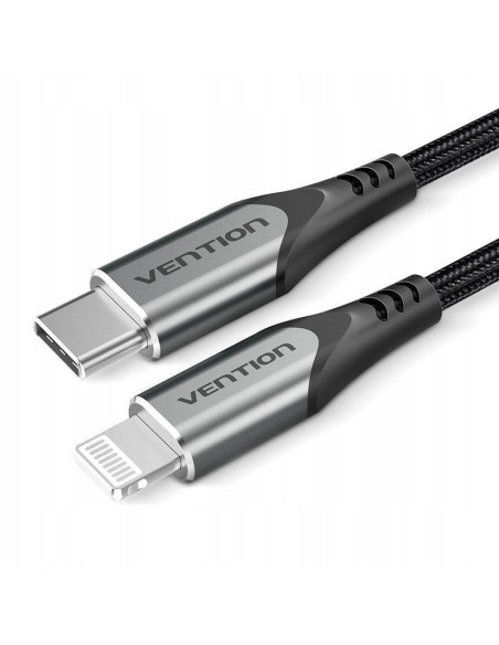 Cable usb 2.0 tipo-c lightning vention tachf/ usb tipo-c macho - lightning macho/ hasta 27w/ 480mbps/ 1m/ gris