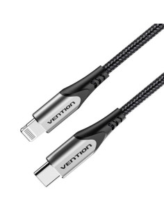 Cable usb 2.0 tipo-c lightning vention tachh/ usb tipo-c macho - lightning macho/ hasta 27w/ 480mbps/ 2m/ gris y negro