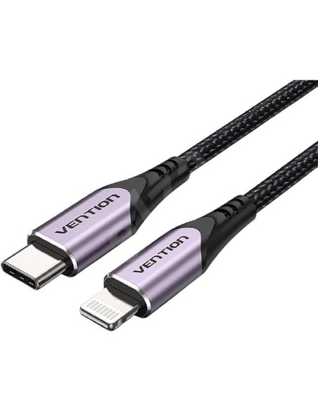 Cable usb 2.0 tipo-c lightning vention tacvf/ usb tipo-c macho - lightning macho/ hasta 27w/ 480mbps/ 1m/ morado