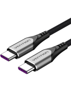 Cable usb 2.0 tipo-c 5a 100w vention taehh/ usb tipo-c macho - usb tipo-c macho/ hasta 100w/ 480mbps/ 2m/ gris