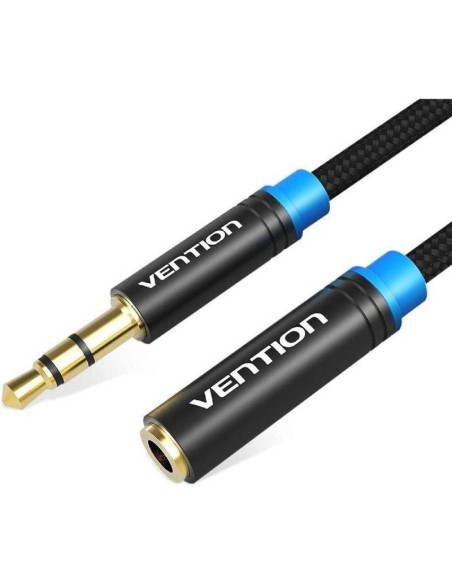 Cable estéreo vention vab-b06-b050-m/ jack 3.5 macho - jack 3.5 hembra/ 50cm/ negro