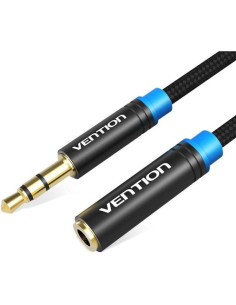 Cable estéreo vention vab-b06-b200-m/ jack 3.5 macho - jack 3.5 hembra/ 2m/ negro