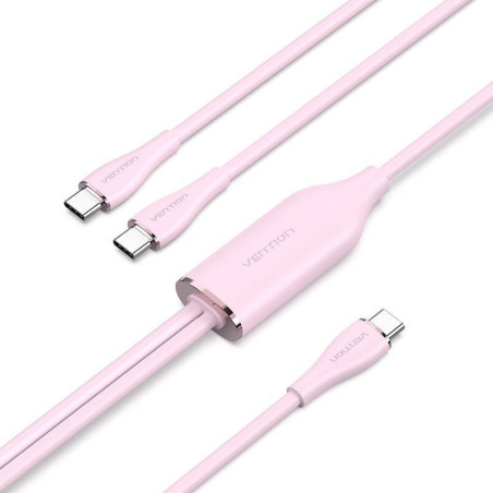 Cable usb tipo-c vention ctmpg/ usb tipo-c macho - 2 x usb tipo-c macho/ hasta 100w/ 480mbps/ 1.5m/ rosa