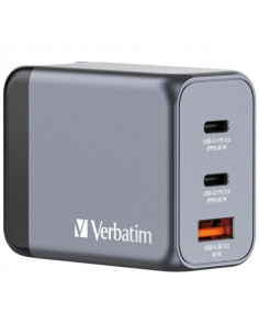 Cargador de pared universal verbatim gnc-65/ 2xusb tipo-c/ 1xusb/ 65w