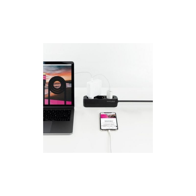 Regleta nanocable 10.38.0003-ns-bk/ 3 tomas de corriente/ cable 1.4m/ negra