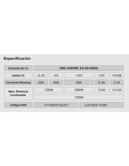 Fuente de alimentación aerocool lux rgb 750m/ 750w/ ventilador 12cm/ 80 plus bronze
