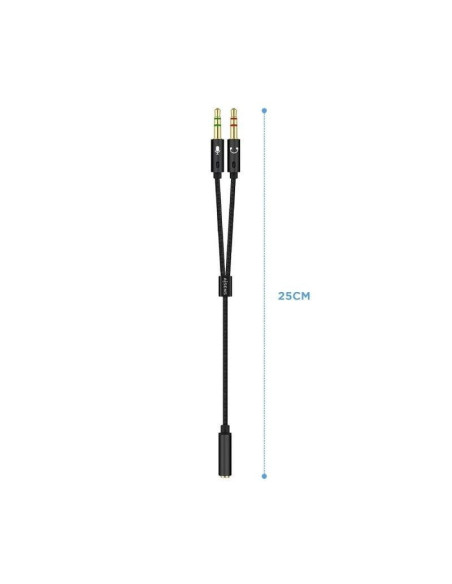 Cable estéreo aisens a128-0418/ jack 3.5 hembra - 2x jack 3.5 macho/ 25cm/ negro