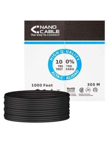 Bobina de cable rj45 para exteriores utp nanocable 10.20.0304-ext-bk cat.5e/ 305m/ impermeable/ negro