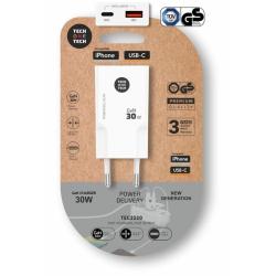 Cargador de Pared GaN Tech One Tech GaN TEC2230/ 1xUSB Tipo-C/ 1xUSB/ 30W/ Blanco