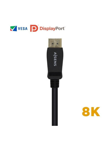 Cable displayport 1.4 8k aisens a149-0431/ displayport macho - displayport macho/ 1m/ certificado/ negro
