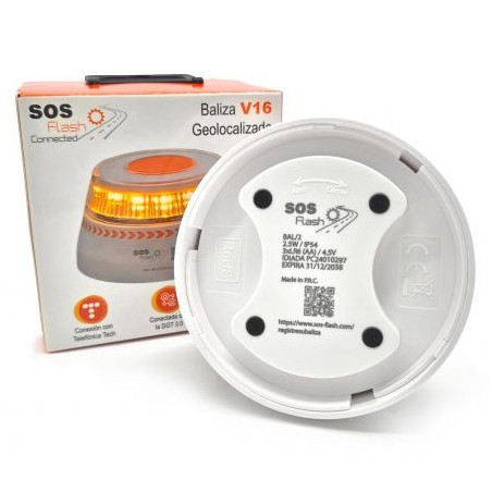 Luz baliza de emergencia para coche sos flash v16 connected iot bal/2/ homologada/ base imantada/ geolocalizable/ funciona a