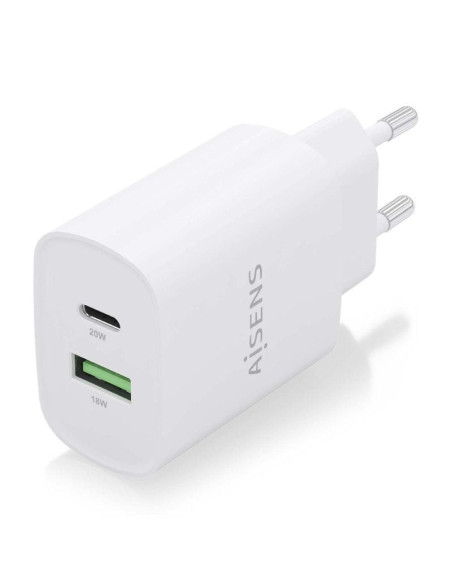 Cargador de pared aisens a110-0754/ 1xusb tipo-c/ 1xusb/ 20w