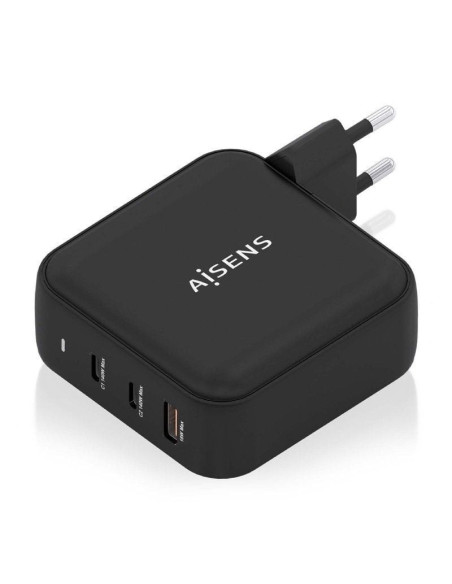 Cargador gan de pared aisens asch-140w3p031-bk/ 2xusb tipo-c/ 1xusb/ 140w