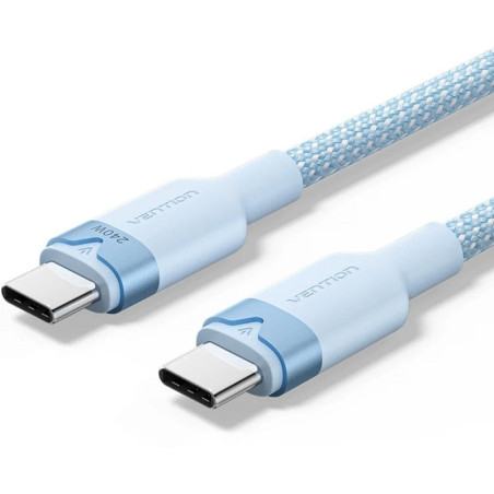 Cable usb 2.0 tipo-c 5a vention trisf/ usb tipo-c macho - usb tipo-c macho/ hasta 240w/ 480mbps/ 1m/ azul