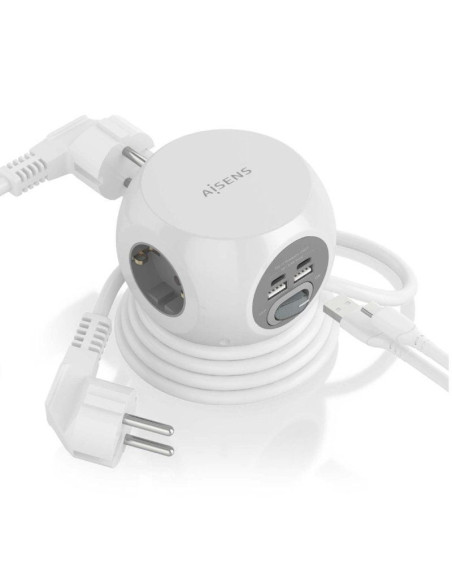 Regleta con interruptor aisens asps-2a2c04-w/ 3 tomas de corriente/ 2 usb tipo-c/ 2 usb/ cable 1.4m/ blanco