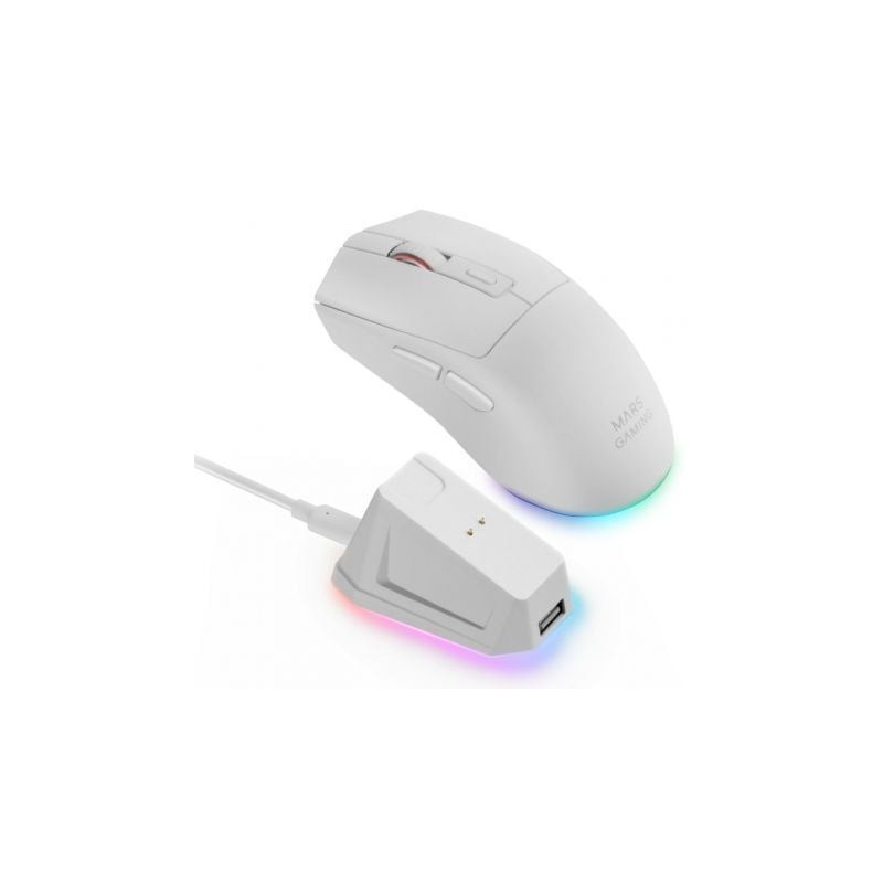 Ratón gaming inalámbrico mars gaming mm-t3/ batería recargable/ hasta 14400 dpi/ blanco