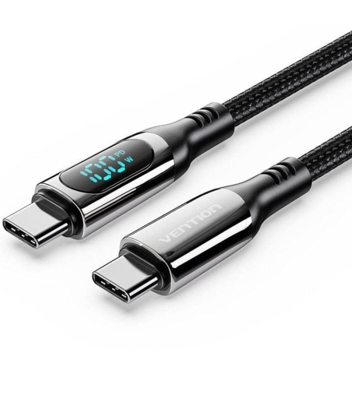 Cable usb 2.0 tipo-c 5a 100w vention taybav/ usb tipo-c macho - usb tipo-c macho/ hasta 100w/ 480mbps/ 1.2m/ con pantalla led/