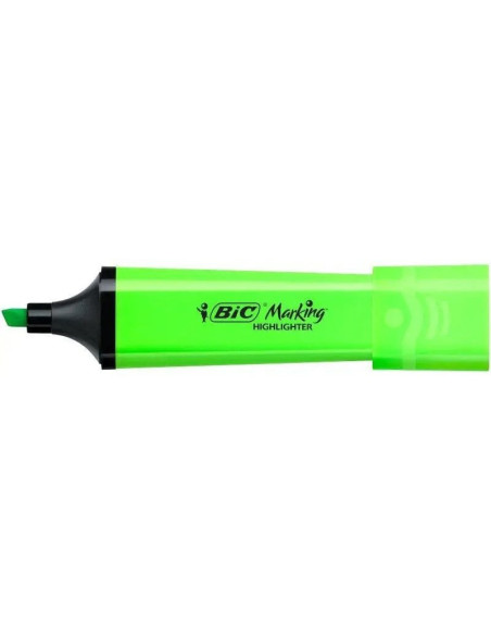 Caja de marcadores fluorescentes bic highlighter flat neón/ 12 unidades/ verdes