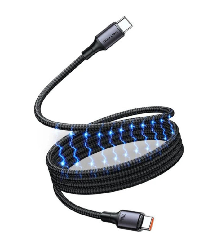 Cable magnético usb 2.0 tipo-c 5a vention tsabf/ usb tipo-c macho - usb tipo-c macho/ hasta 240w/ 480mbps/ 1m/ negro