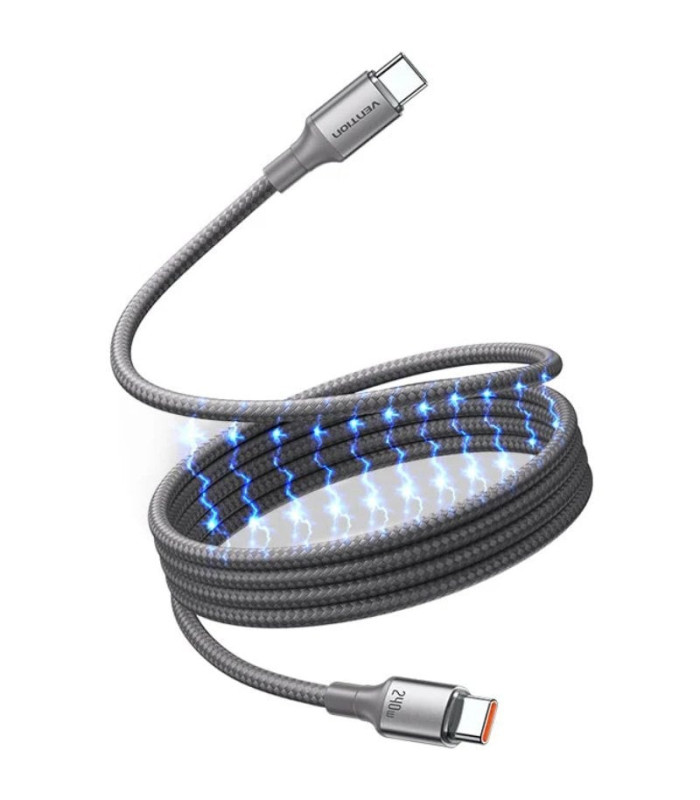 Cable magnético usb 2.0 tipo-c 5a vention tsajf/ usb tipo-c macho - usb tipo-c macho/ hasta 240w/ 480mbps/ 1m/ titanio