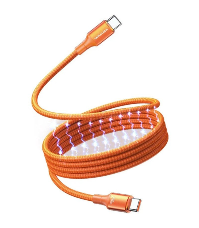 Cable magnético usb 2.0 tipo-c 5a vention tsaog/ usb tipo-c macho - usb tipo-c macho/ hasta 240w/ 480mbps/ 1.5m/ naranja