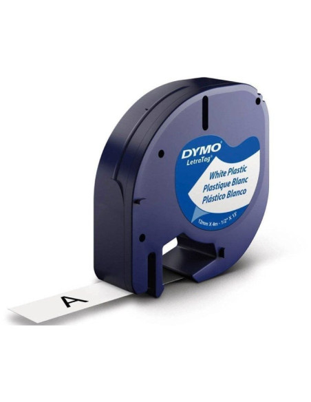 Cinta rotuladora adhesiva de plástico dymo 91221/ para letratag/ 12mm x 4m/ negra-blanca