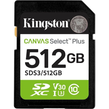 Tarjeta de memoria kingston canvas select plus 512gb sd xc/ clase 10/ 150mbs