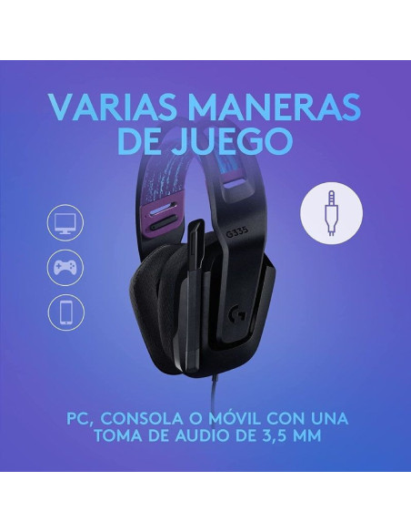 Auriculares gaming con micrófono logitech g335/ jack 3.5/ negros