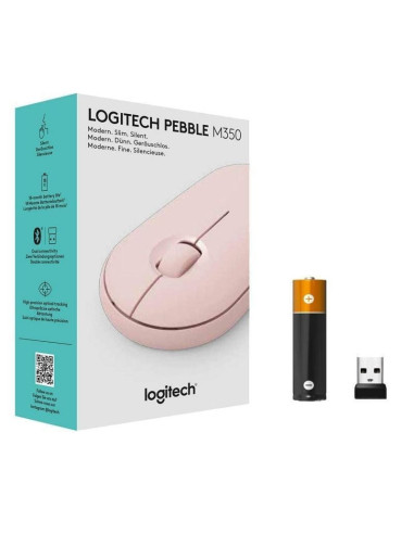 Ratón inalámbrico por bluetooth/ 2.4ghz logitech pebble m350/ hasta 1000 dpi/ rosa