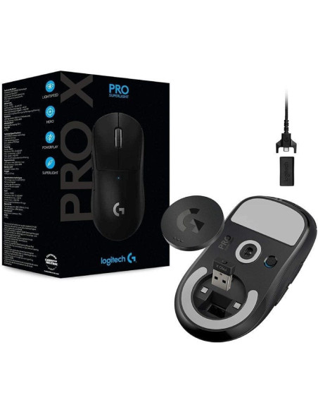 Ratón gaming inalámbrico logitech pro x superlight/ batería recargable/ hasta 25600 dpi/ negro