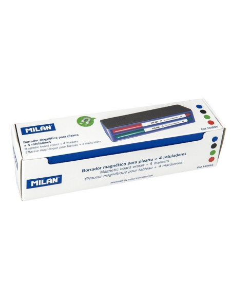 Pack milan 165894/ borrador de pizarra magnético + 4 rotuladores para pizarra/  3.7mm/ colores surtidos