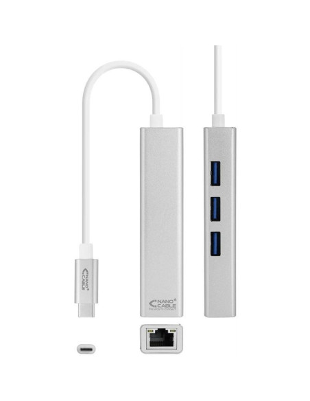 Hub usb tipo-c nanocable 10.03.0404/ 3xusb/ 1xrj45/ gris