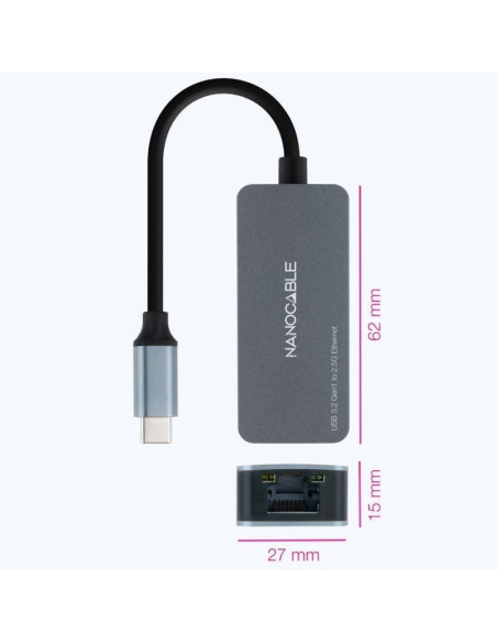 Adaptador rj45 nanocable 10.03.0410/ usb tipo-c macho - rj45 hembra